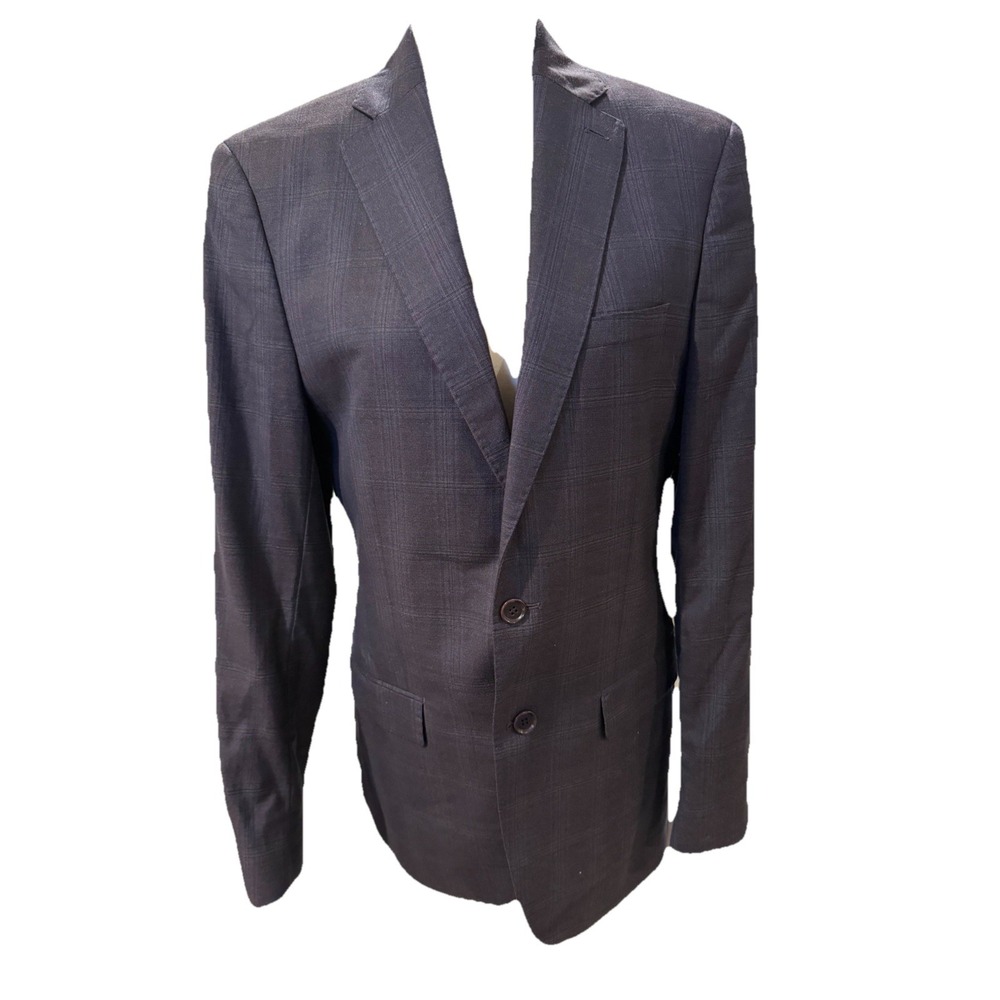 Psycho Bunny Blazer Wool Mens Sport Coat Navy Plaid Sz 40L Modern Fit MINT